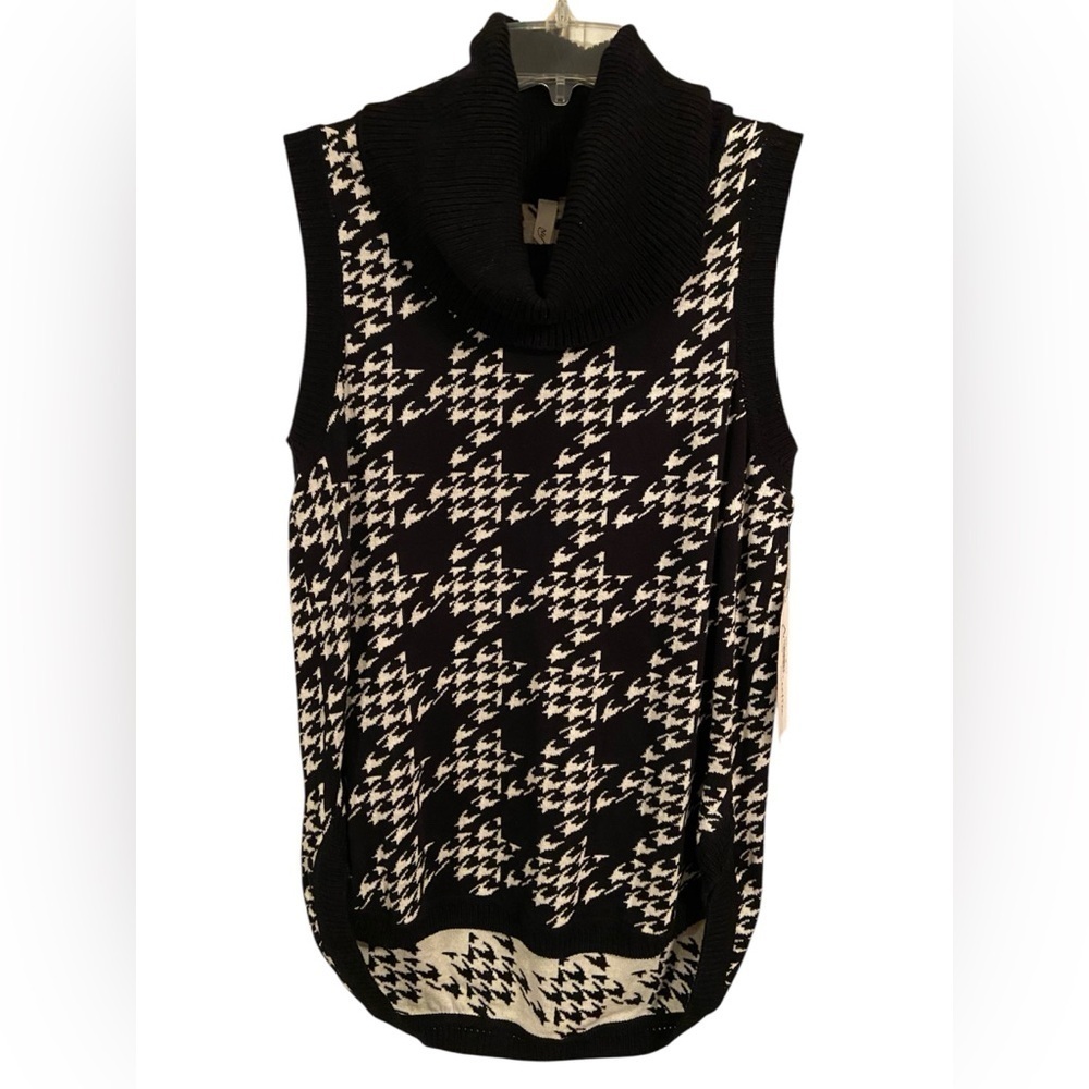 NY Collection Black & White Houndstooth Sleeveless 100% Cotton Sweater Size S